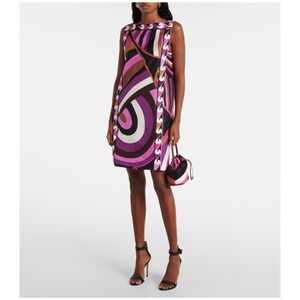 Emilio Pucci Iride Silk Twill Print Mini Dress Purple Pink US 6 IT 42